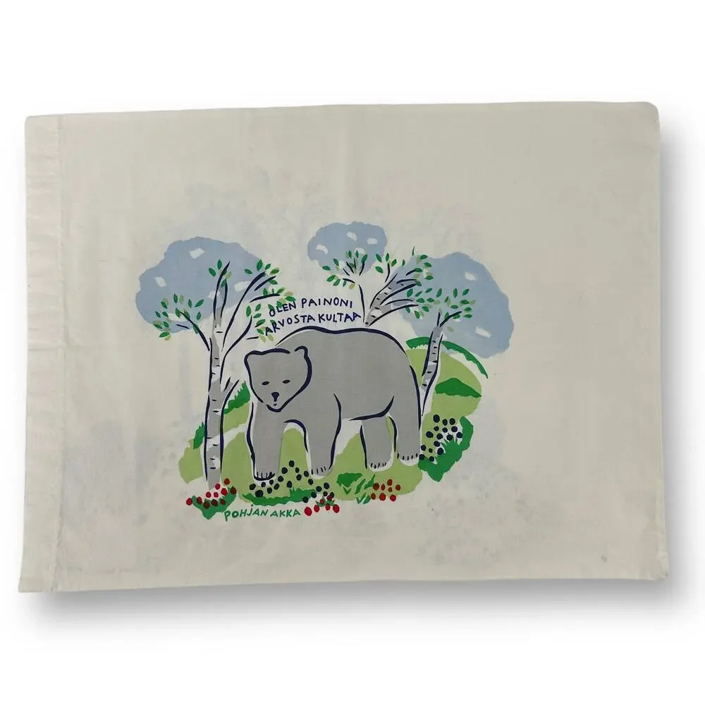 Pohjan Akka Bear In The Woods Printed Cotton Pillowcase Standard Size